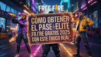 Jugador mostrando cómo obtener el pase élite de Free Fire gratis 2025 en su móvil